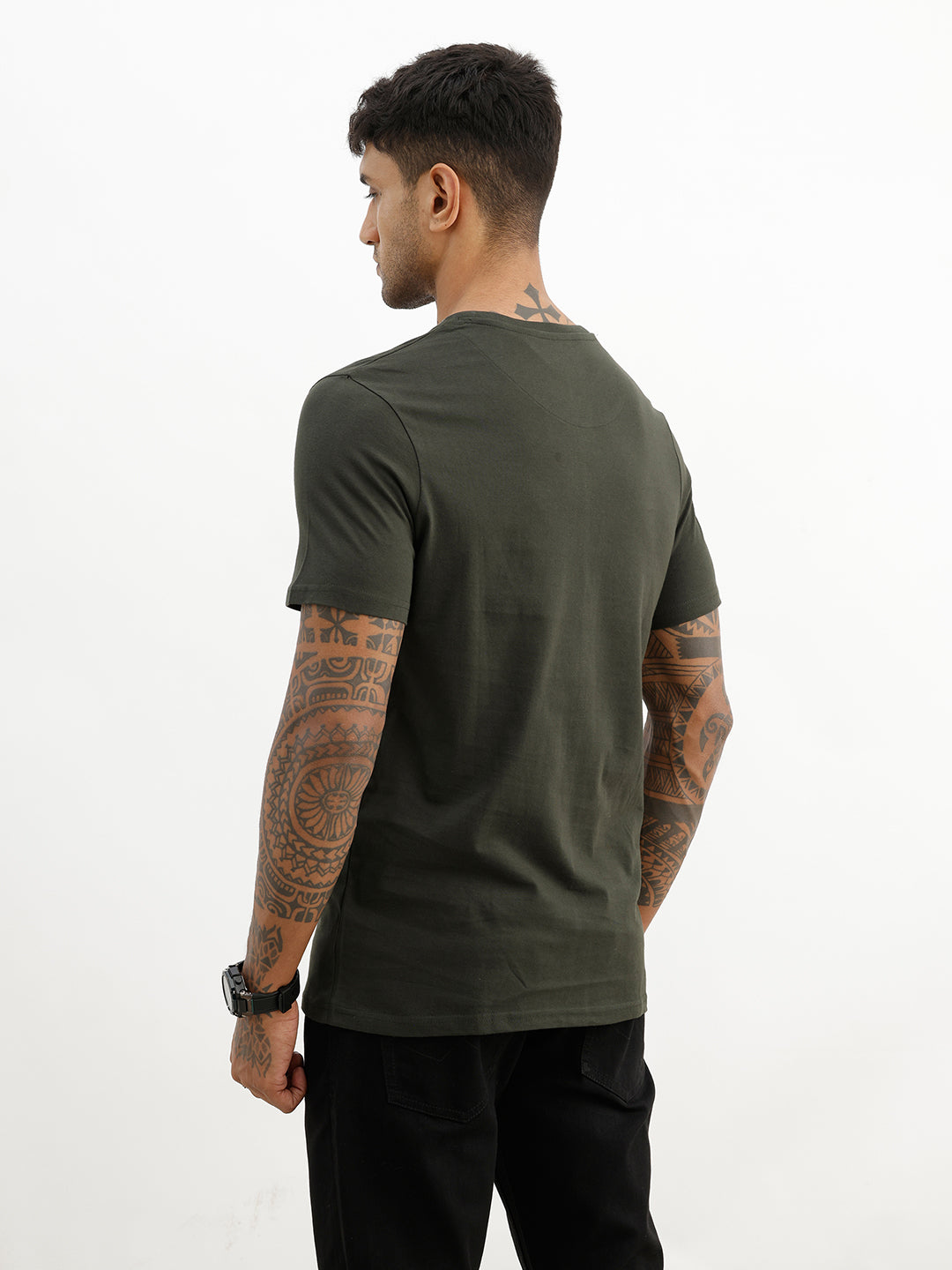 Classic Slim Fit Placement Printed T-Shirt | Olive