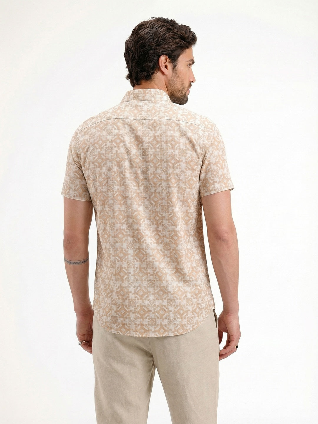 Slim Fit AOP Half Sleeve Shirt | Beige