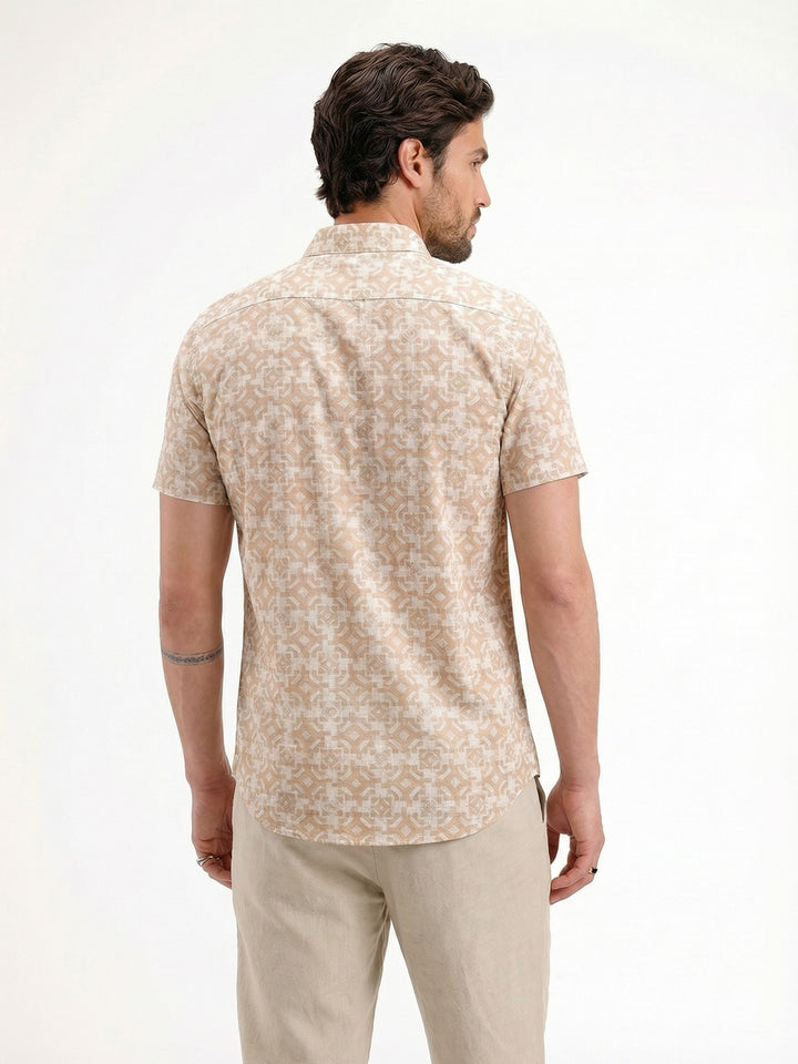 Slim Fit AOP Half Sleeve Shirt | Beige