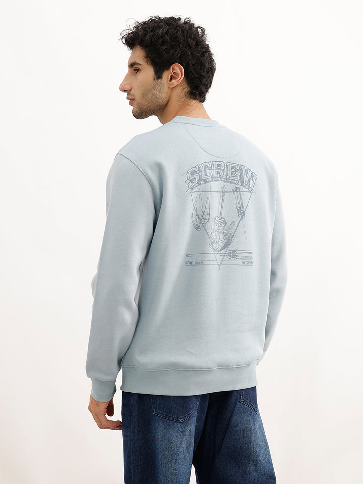 Comfort Fit Placement Printed Sweatshirt | Light Blue