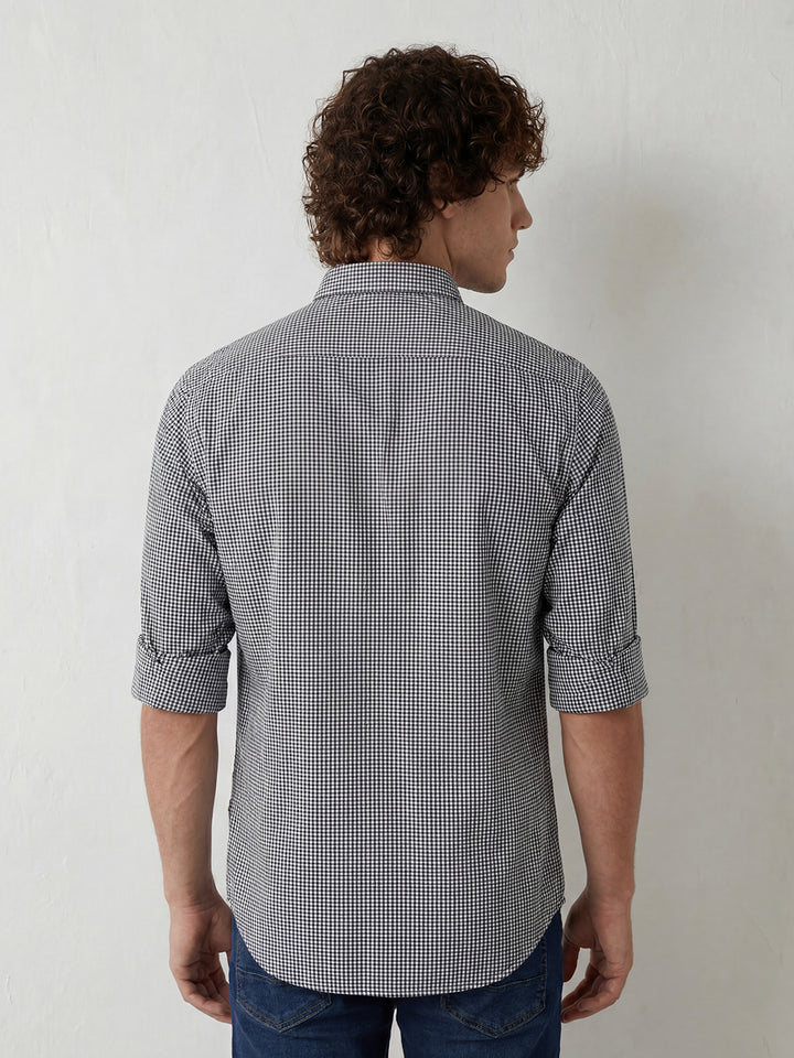 Slim Fit Gingham Checkered Shirt | Dark Blue