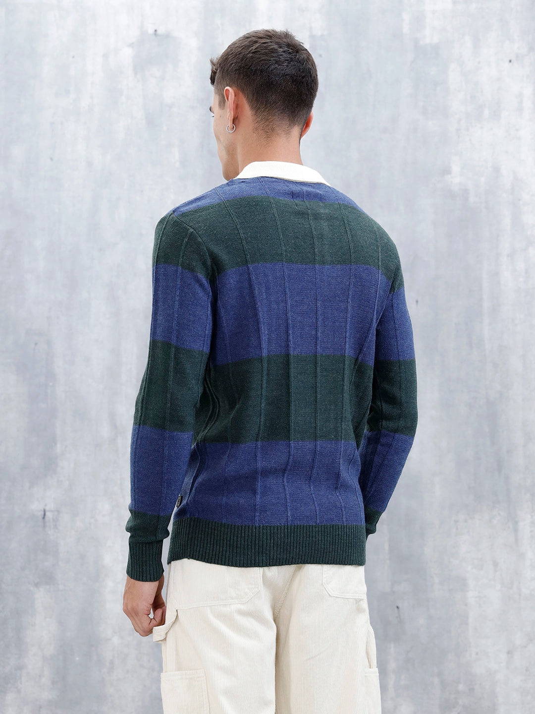 Men's Striped Polo Collar Sweater | Blue