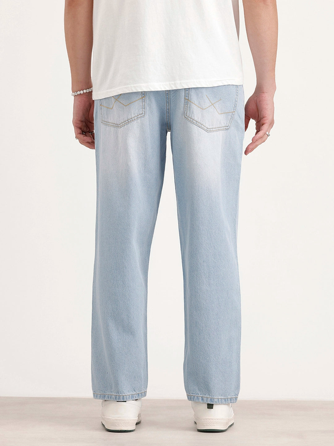 Loose Fit Placement Printed Denim Jeans | Light Blue