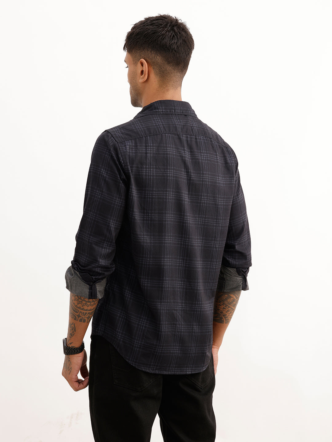 Regular Fit Checkered Shirt | Black