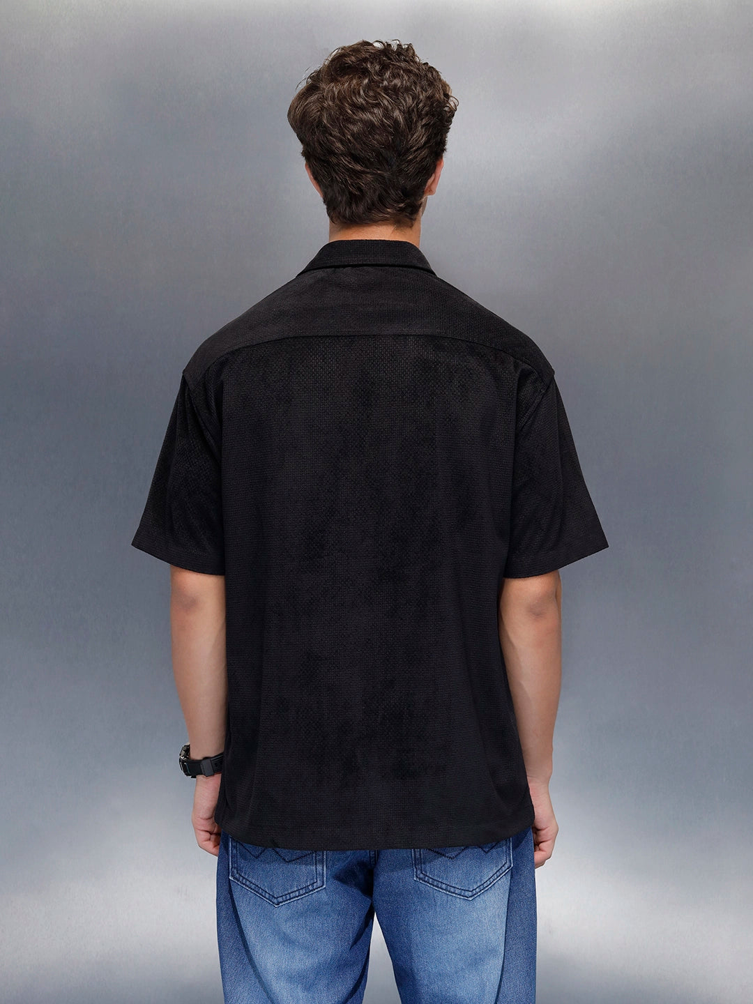 Men's casual oversize half sleeve shirt  | Black