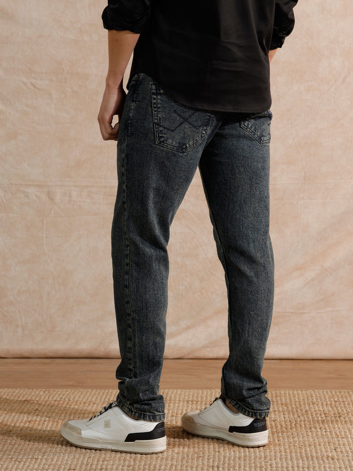 Solid Heavy Fade Slim Tapered Fit Jeans | Blue