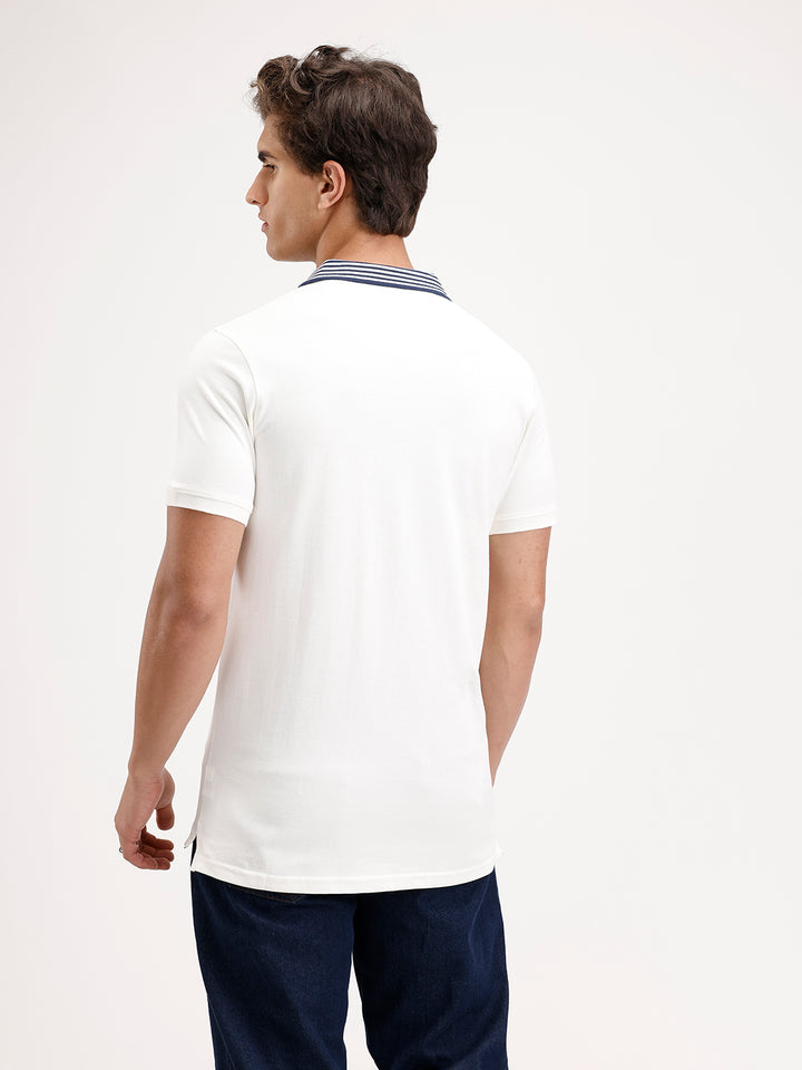 Regular Fit Contrast Collar Polo T-Shirt  | White