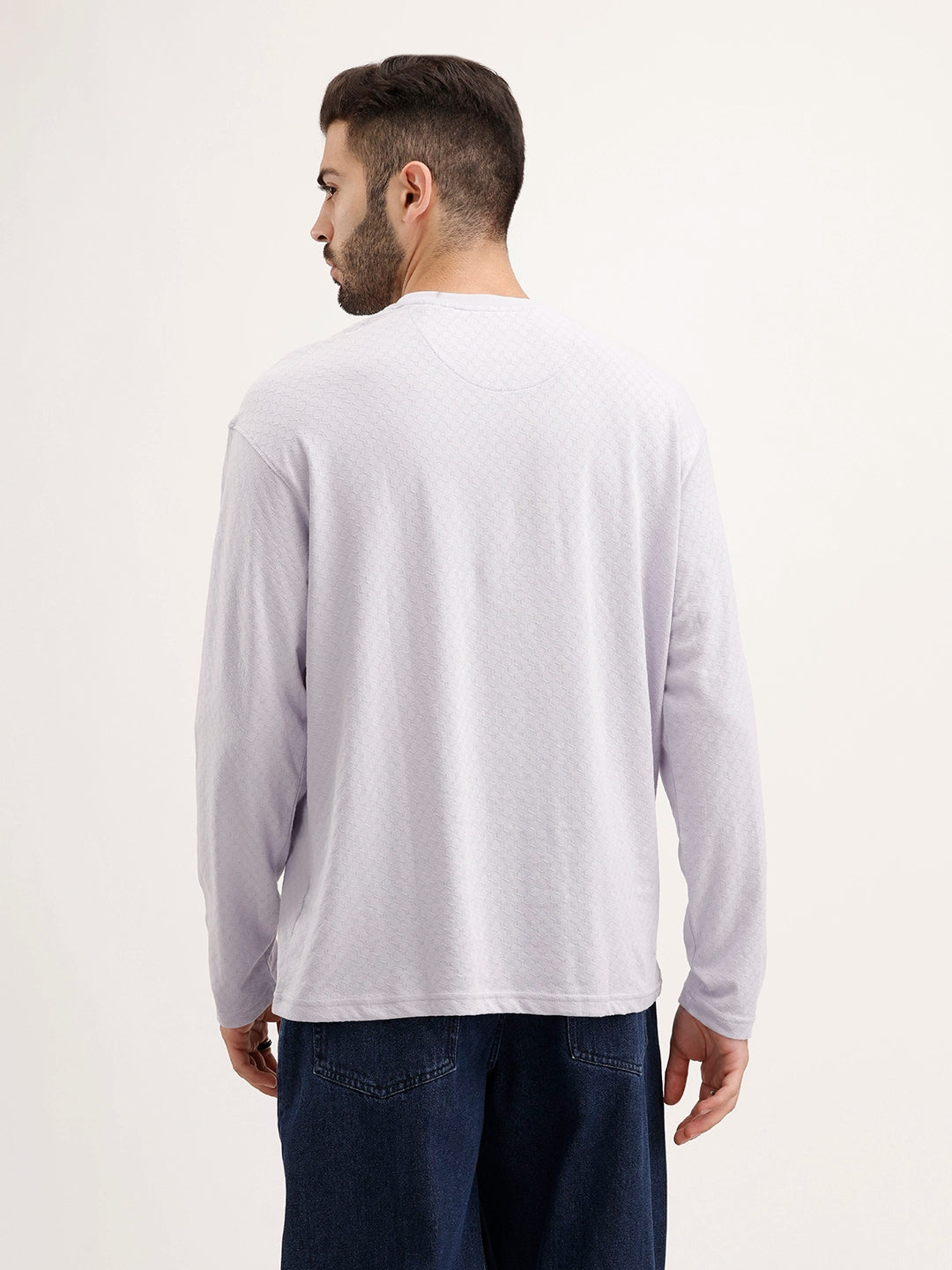 Oversized Textured Full Sleeve T-Shirt | Purple