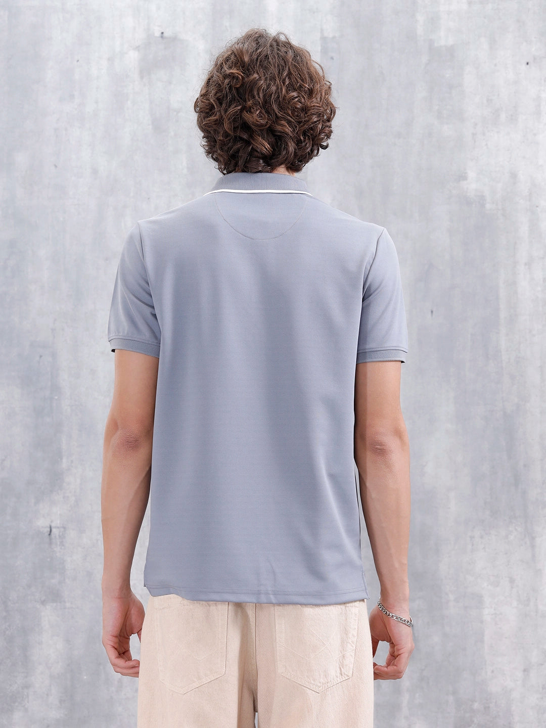 Polo T-Shirt With Contrast Trim Details | Grey