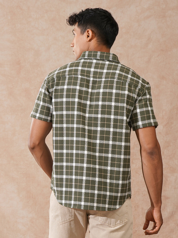 Textured Checks Dobby Shirt | Olive
