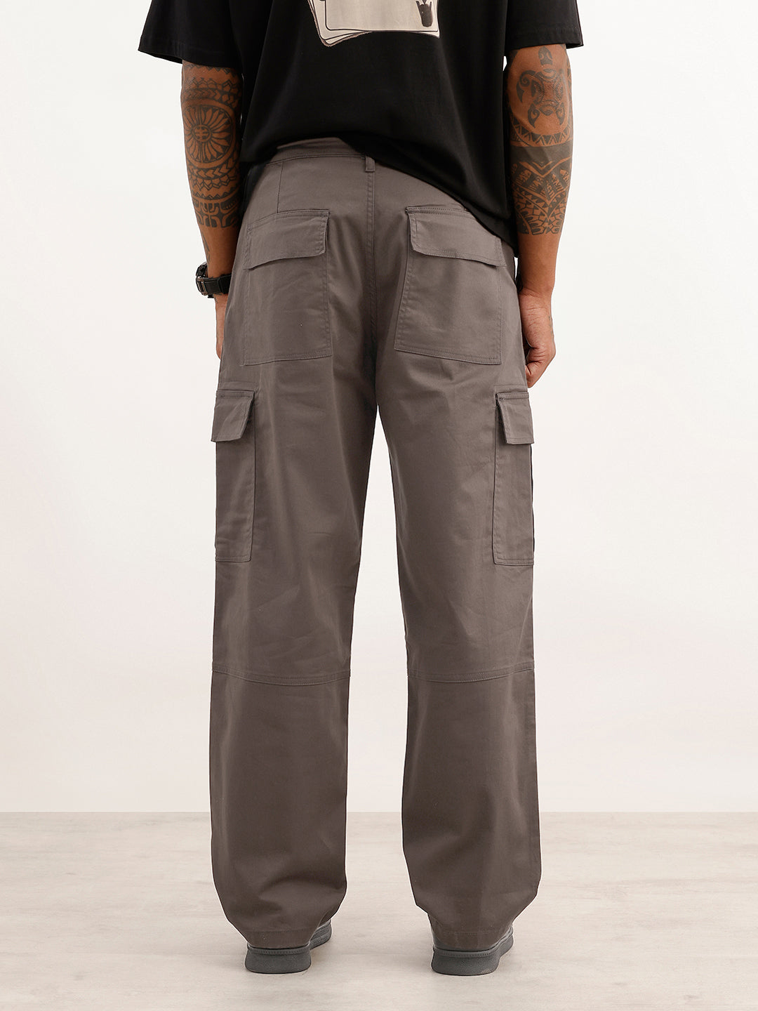Solid Loose Fit Cargo Trouser | Charcoal