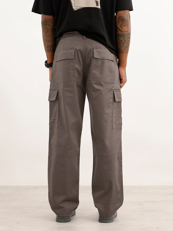 Solid Loose Fit Cargo Trouser | Charcoal
