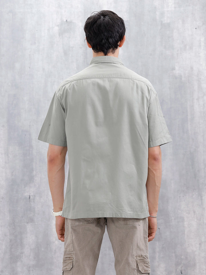 Oversized Fit Colourblock Shirt With Contrast Utility Pockets | White And Grey