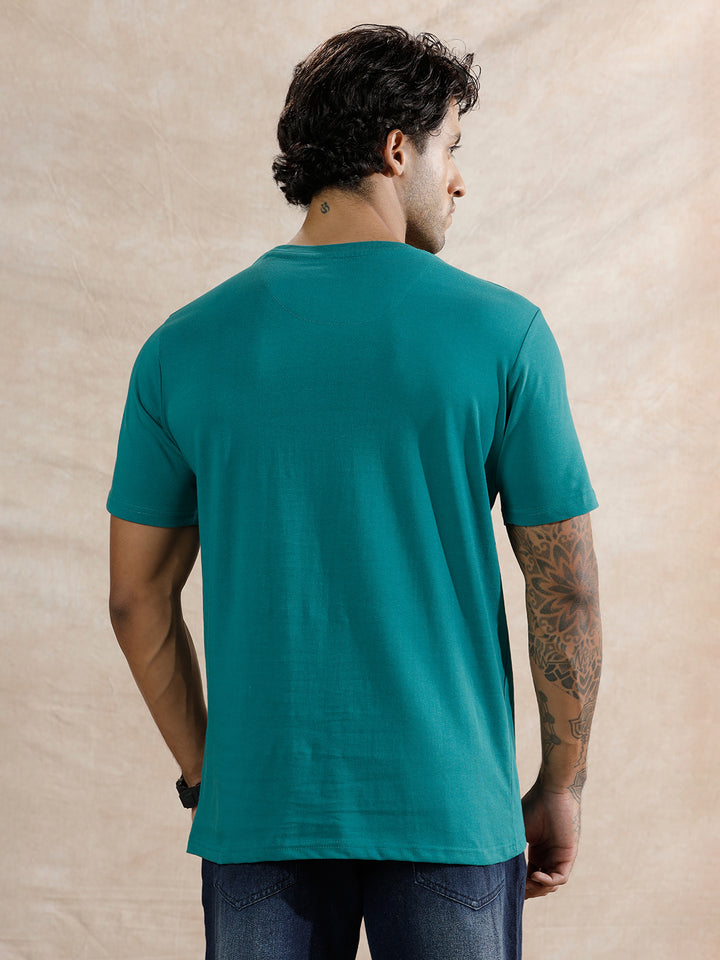 Striped Logo Printed T-Shirt | Teal