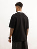 Oversized Placement Printed Polo T-Shirt | Black