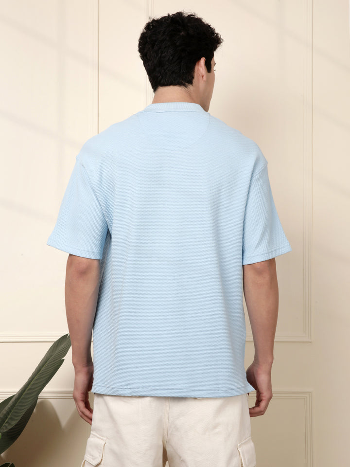 Textured Oversized Polo T-Shirt | Blue