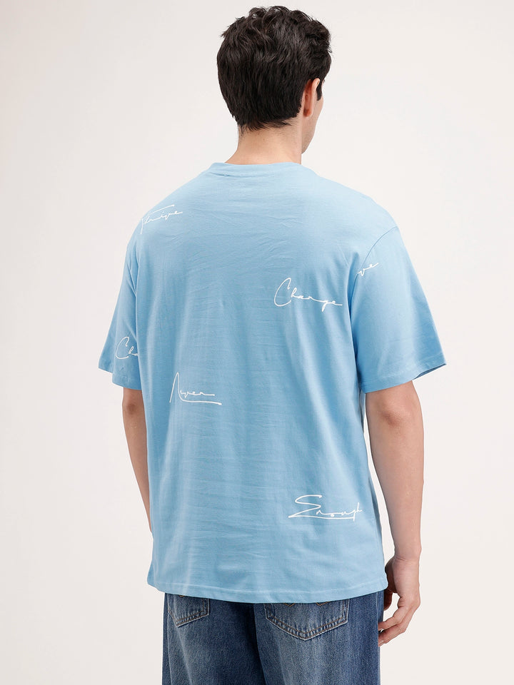 Oversized Placement Printed T-Shirt | Blue
