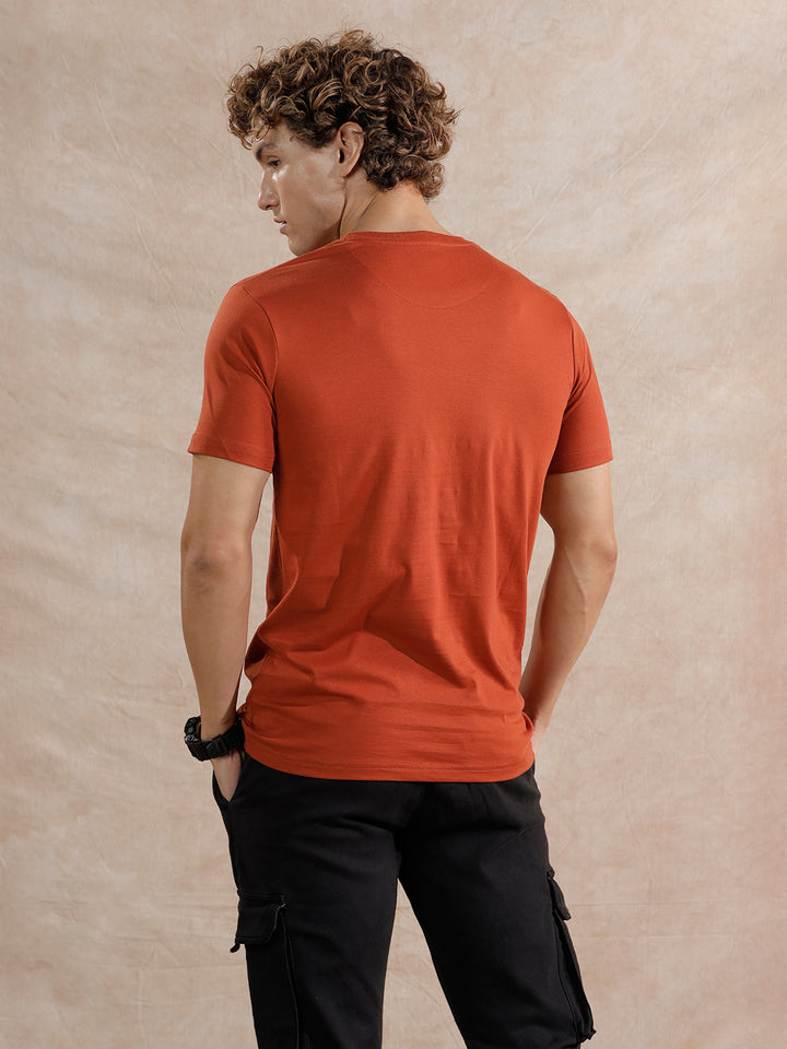Silver Foil Print Slim Fit T-Shirt | Rust