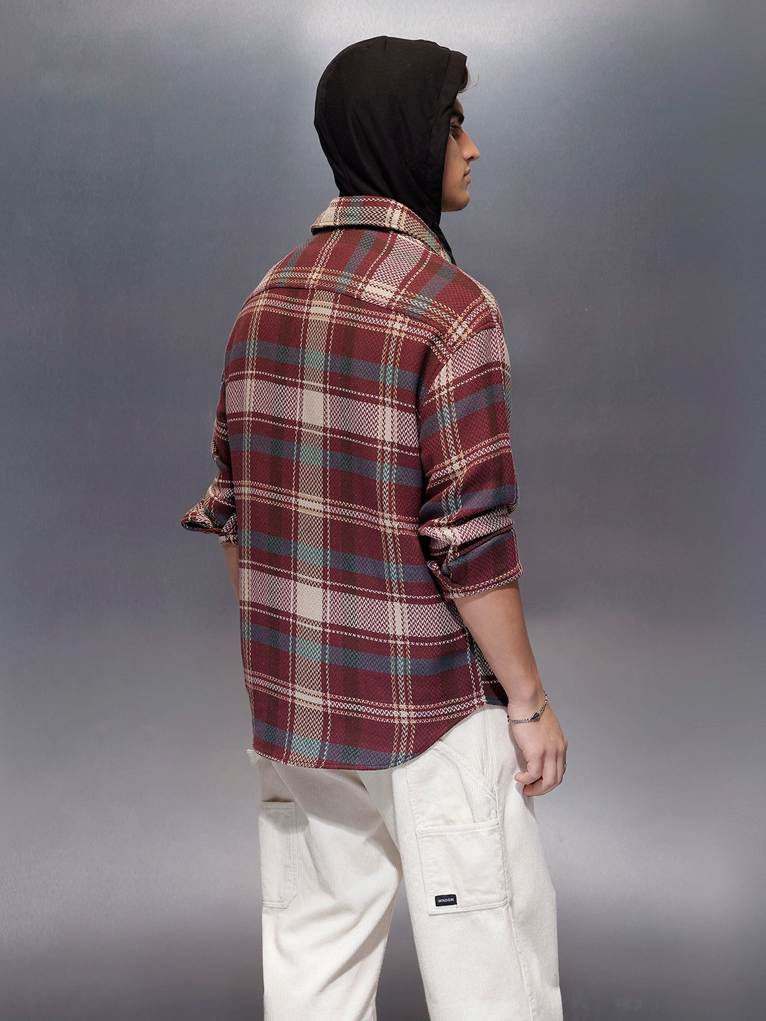 Classic Herringbone Hooded Shirt  | Maroon