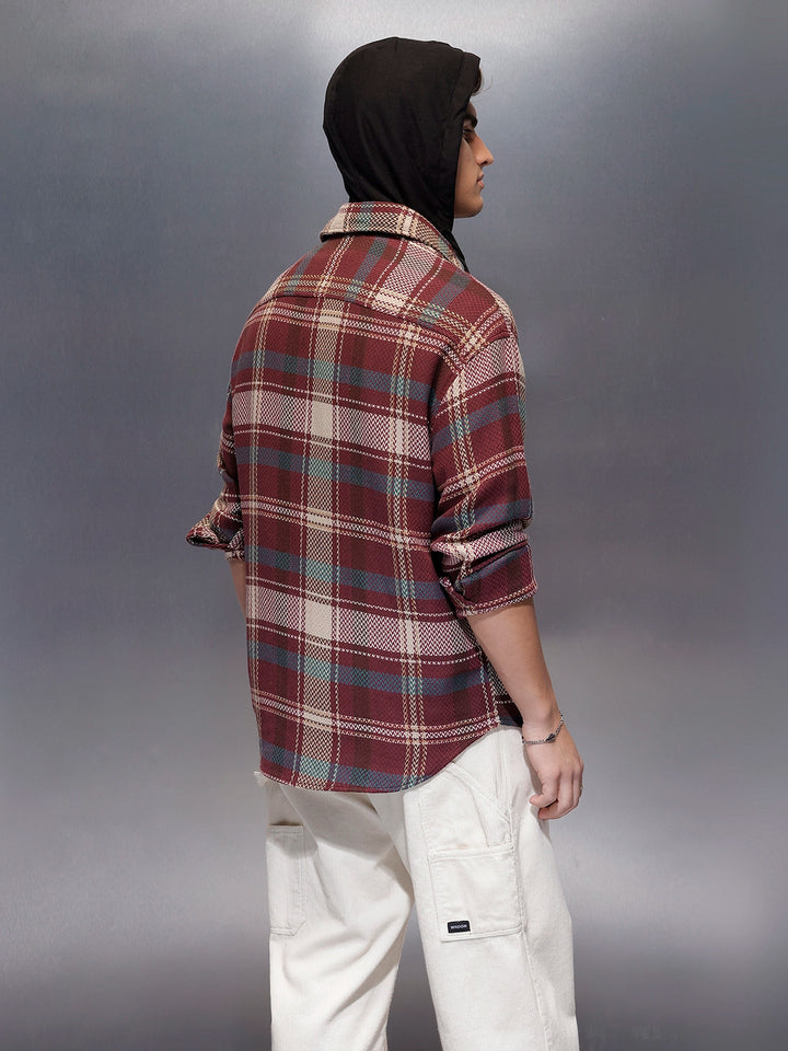 Classic Herringbone Hooded Shirt  | Maroon