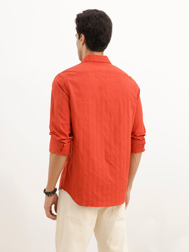 Solid Textured Full Sleeve Shirt | Red