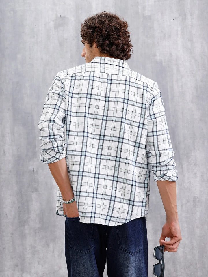 Twill Checkered Slim Fit Shirt | White