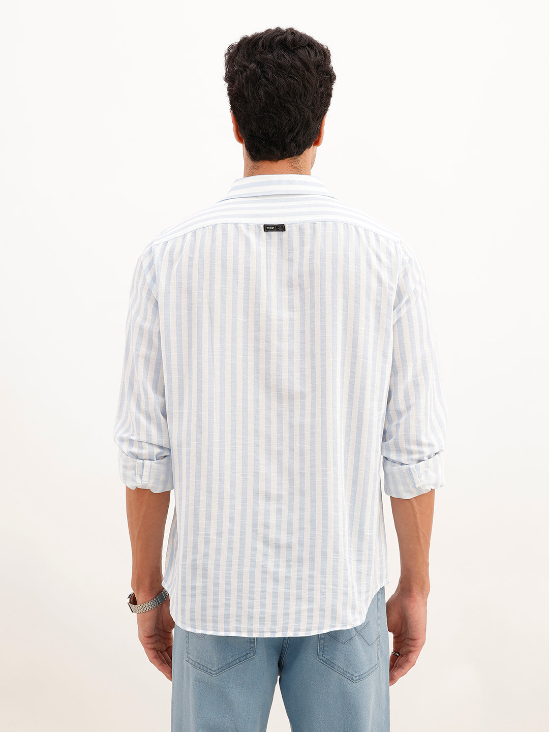Regular Fit Full Sleeve Striped Shirt | Light Blue