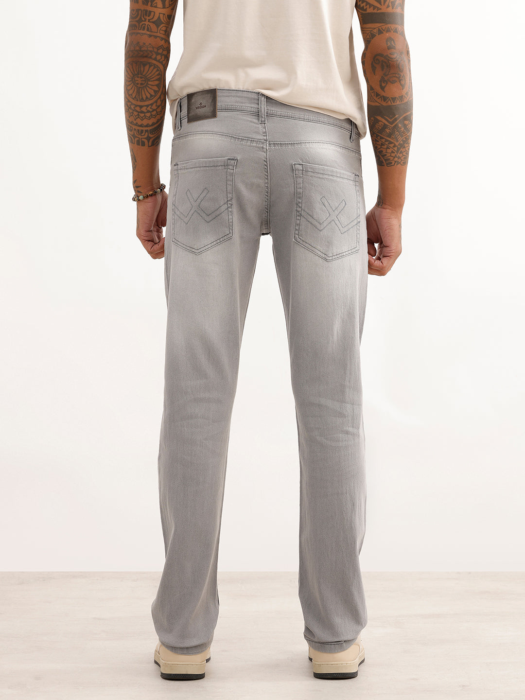 Straight Fit Faded Denim Jeans | Grey