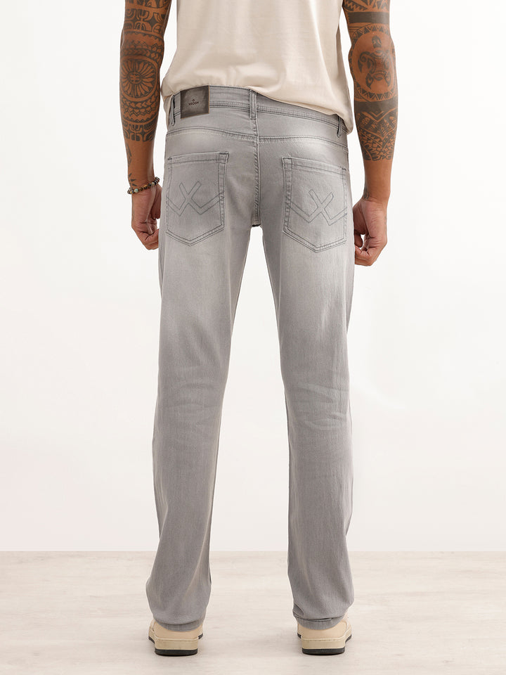 Straight Fit Faded Denim Jeans | Grey