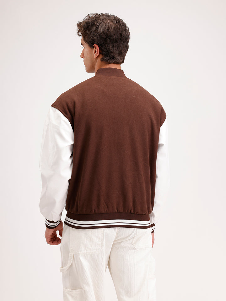 Oversized Embroidered Bomber Jacket  | Brown