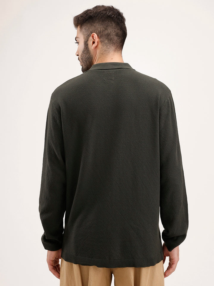 Slim Fit Flat Knit Shirt | Olive