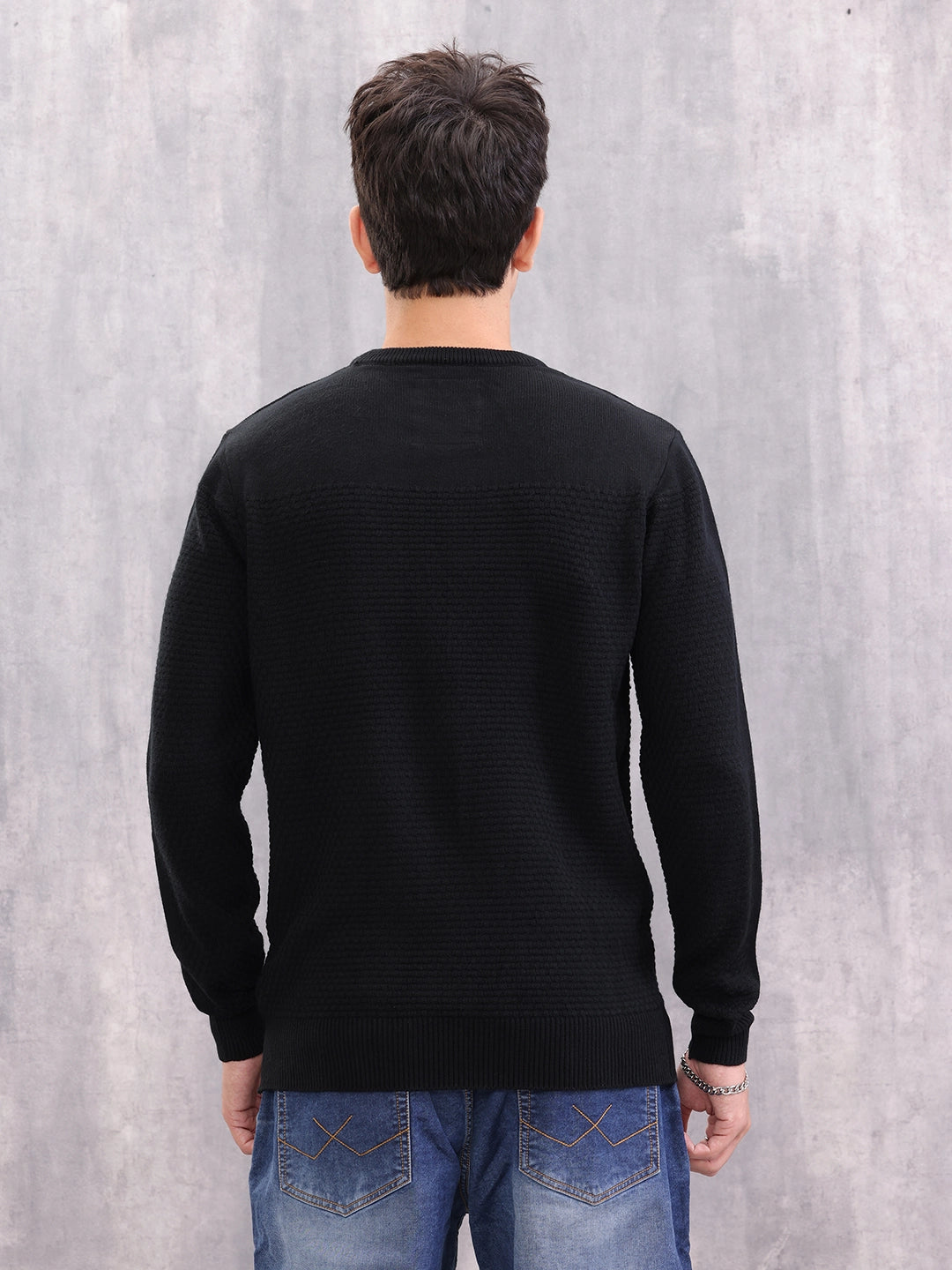 Solid Textured Pull Over | Black