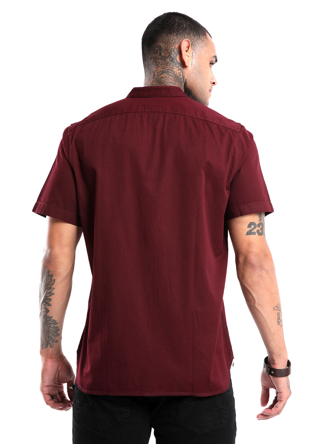 Classic Maroon Mandrin Collar Shirt