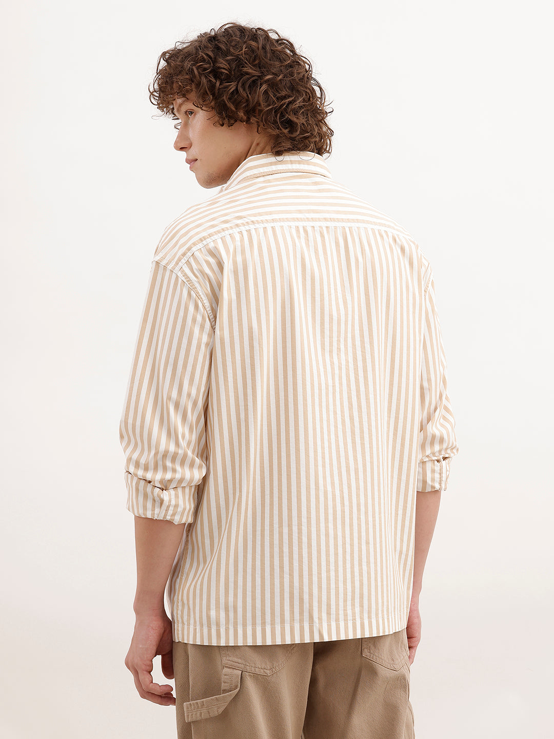 Classic Oversized Striped Shirt | Beige