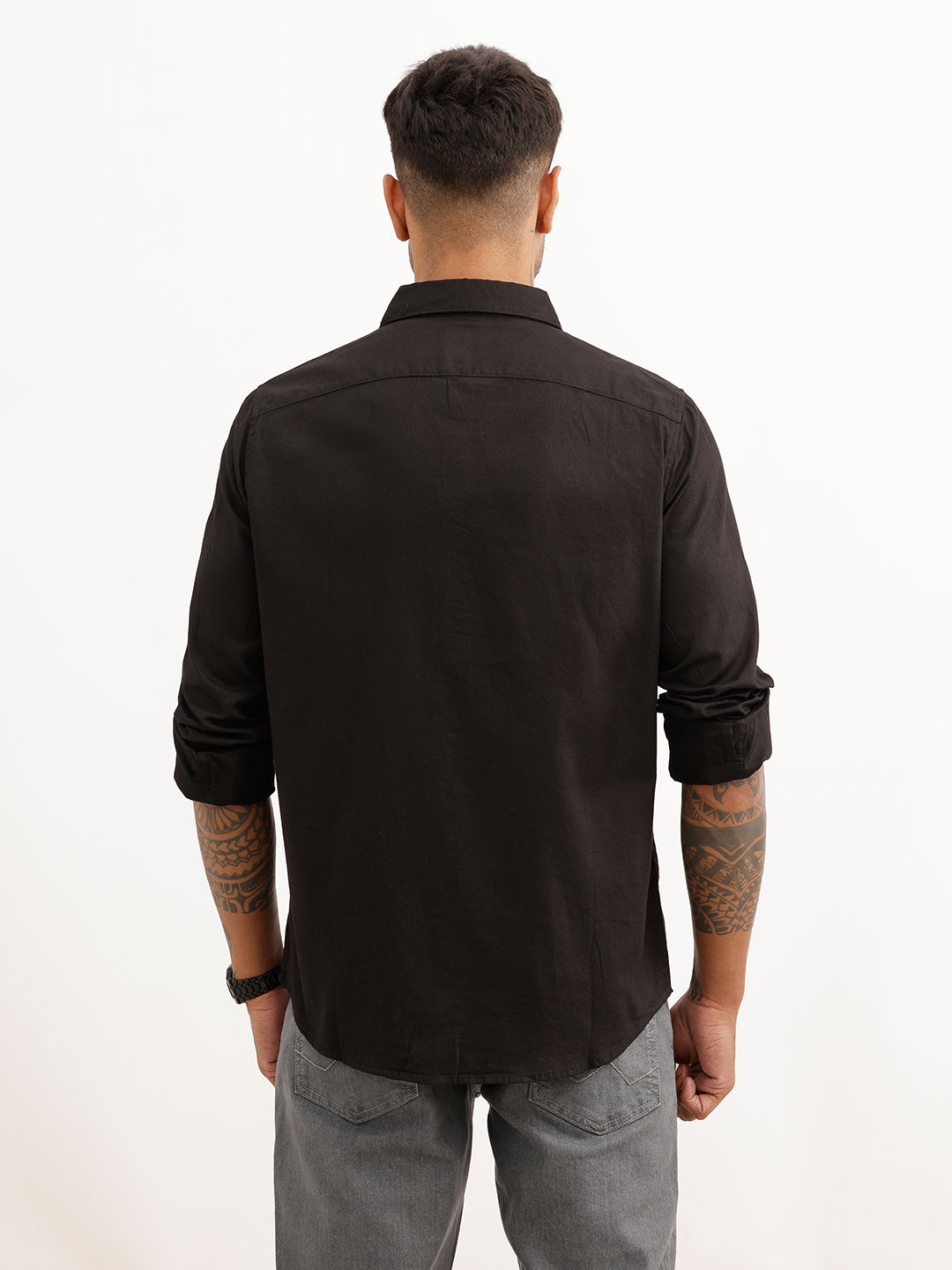 Solid Slim Fit Full Sleeve Shirt | Black