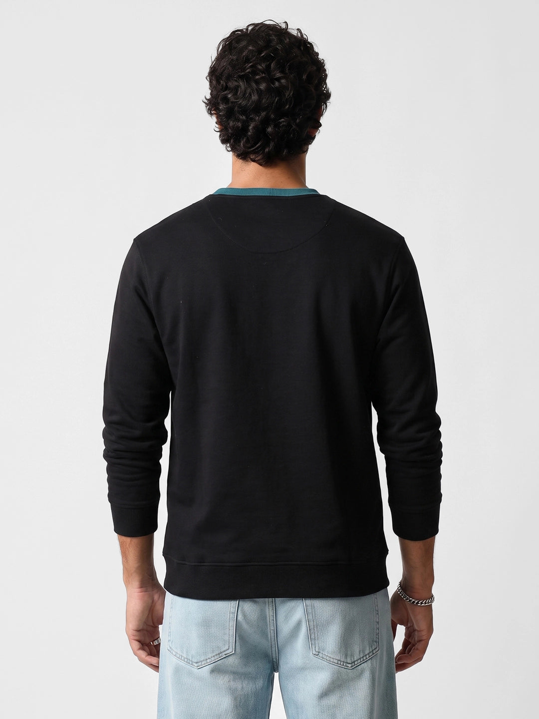 Contrast Collar Full Sleeve T-Shirt | Black