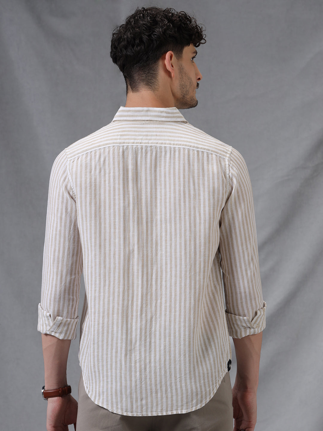 Yarn Dyed Beige Stripes Shirt