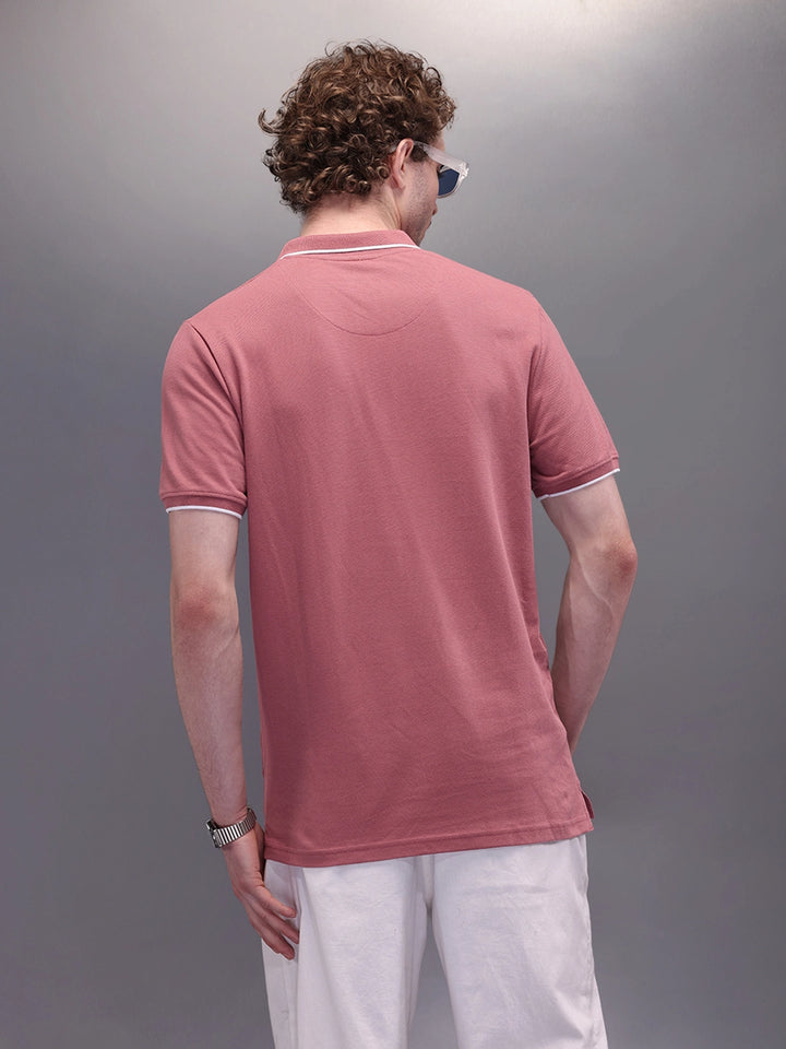 Solid Collar Tipping Polo T-Shirt | Pink