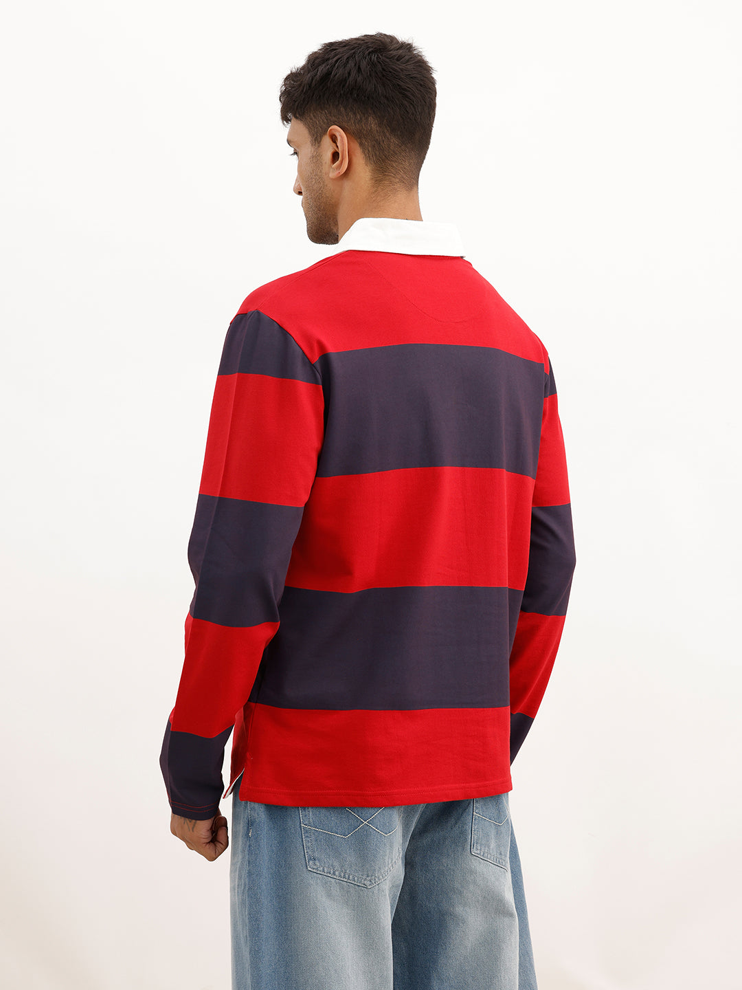 Comfort Fit Full Sleeve Striped Polo T-Shirt | Red