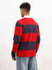 Comfort Fit Full Sleeve Striped Polo T-Shirt | Red