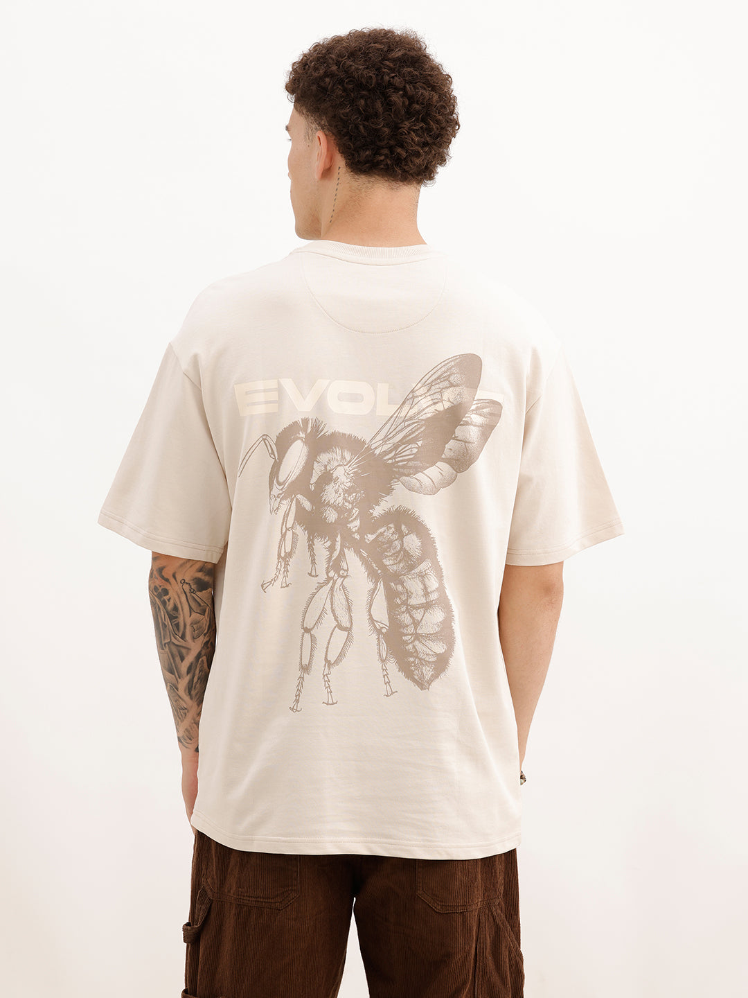 Oversized Back Printed T-Shirt | Beige | WTS02HSOS1356S