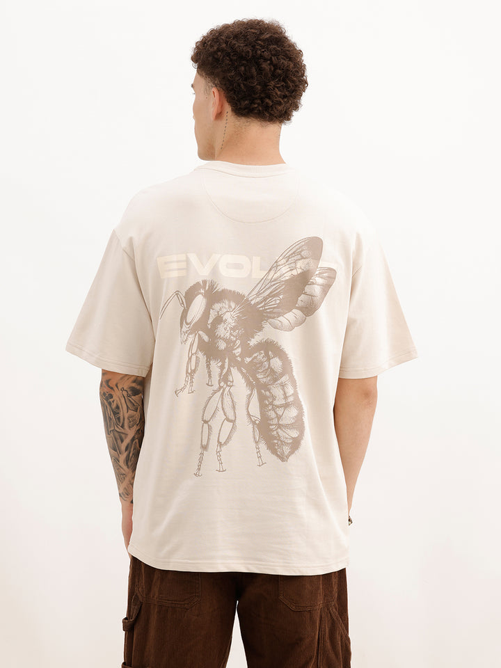 Oversized Back Printed T-Shirt | Beige