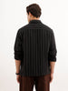 Comfort Fit Striped Textured Shirt  | Black