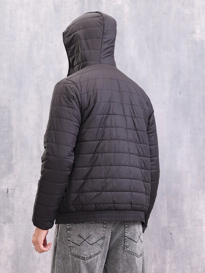 Hooded Puffer Bomber Jacket | Black