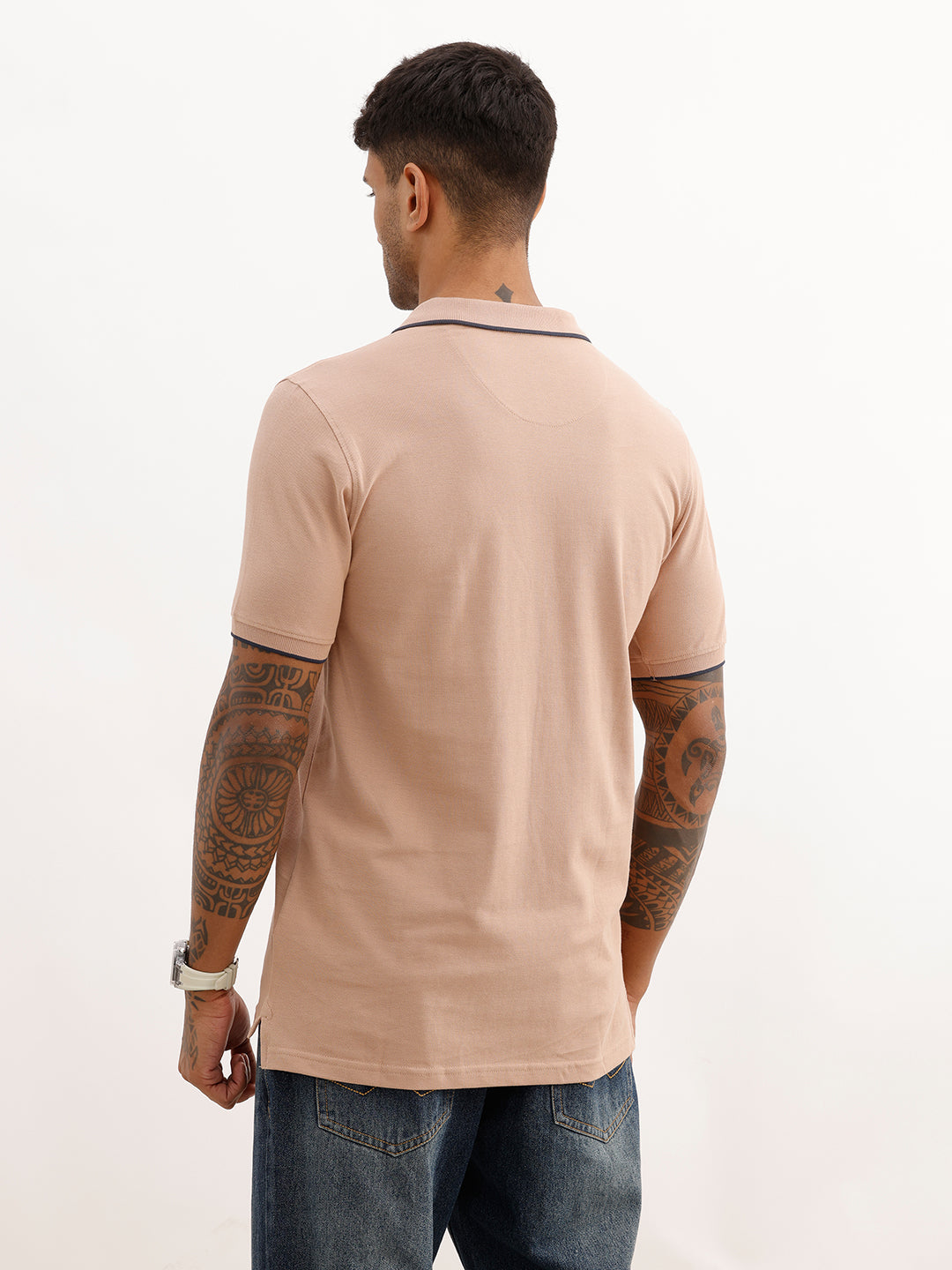 Slim Fit Tipping Collar Polo T-Shirt | Light Brown