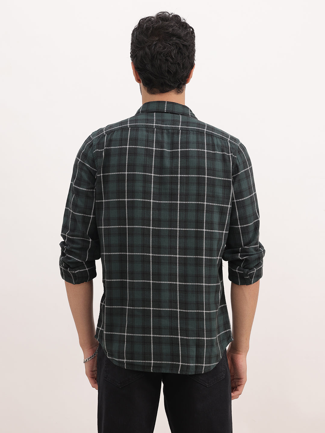 Slim Fit Checkered Full Sleeve Shirt | Dark Green
