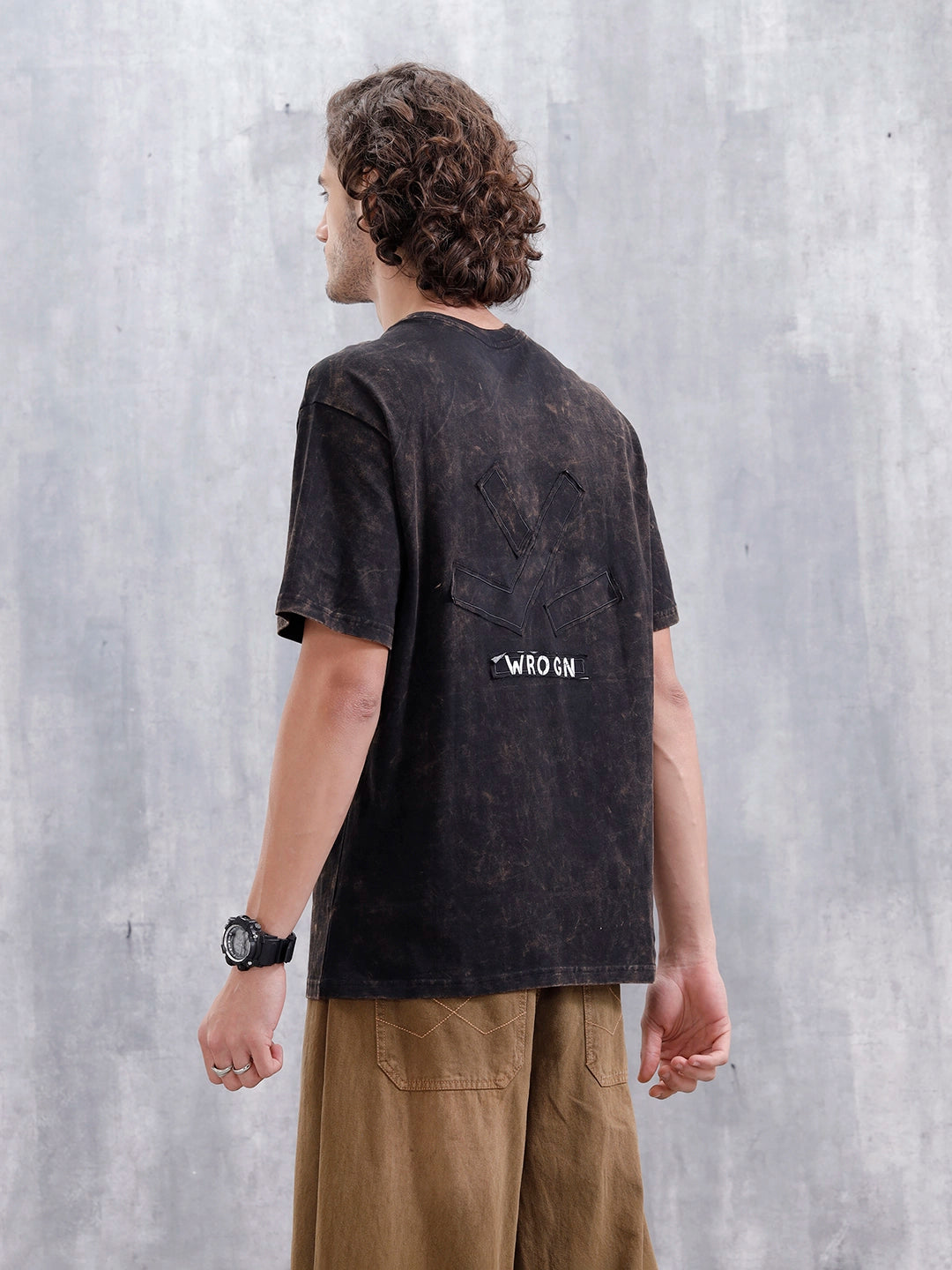 Washed Oversized Fit Tee With Logo Embroidery Patch | Black