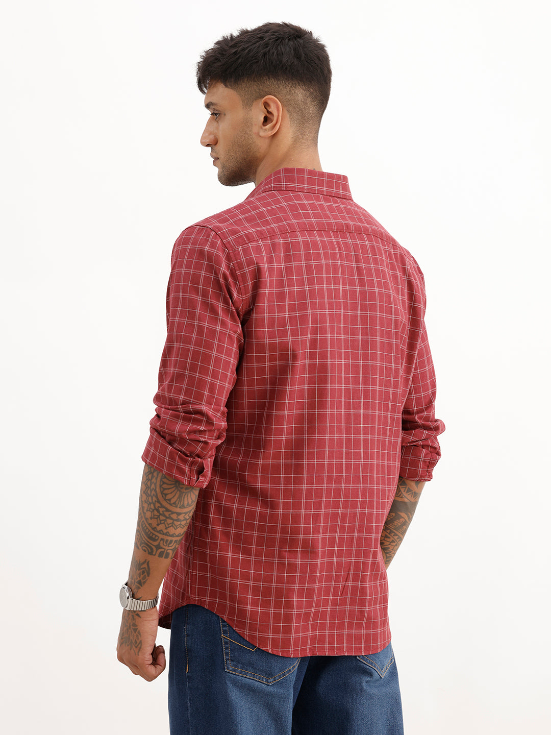 Slim Fit Checkered Full Sleeve Shirt | Red
