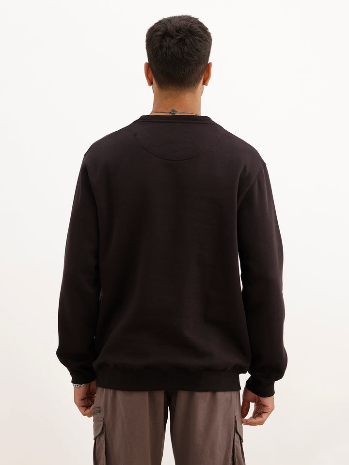Comfort Fit Placement Printed Sweatshirt | Black
