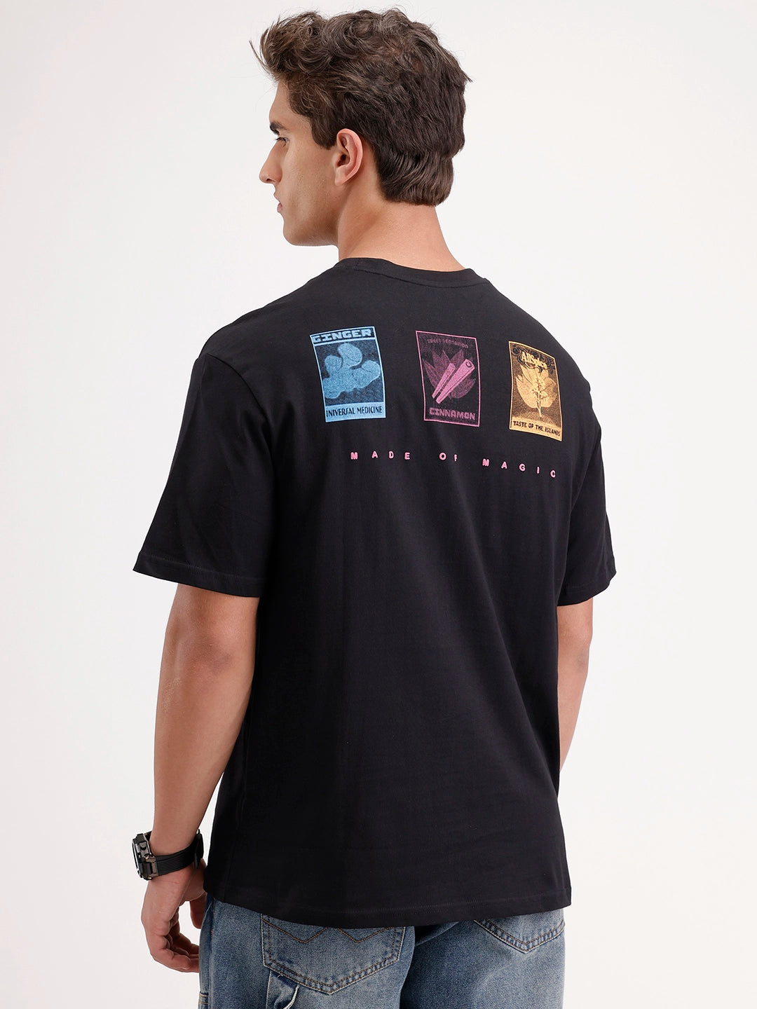 Oversized Placement Printed T-Shirt | Black